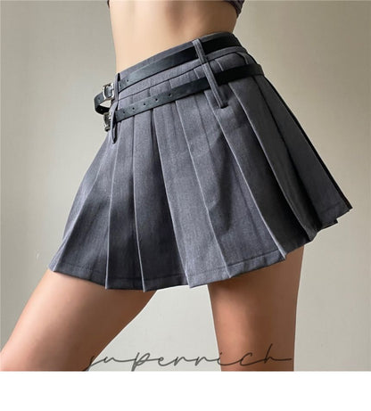 High Pleated Mini Plain Rise Skirt