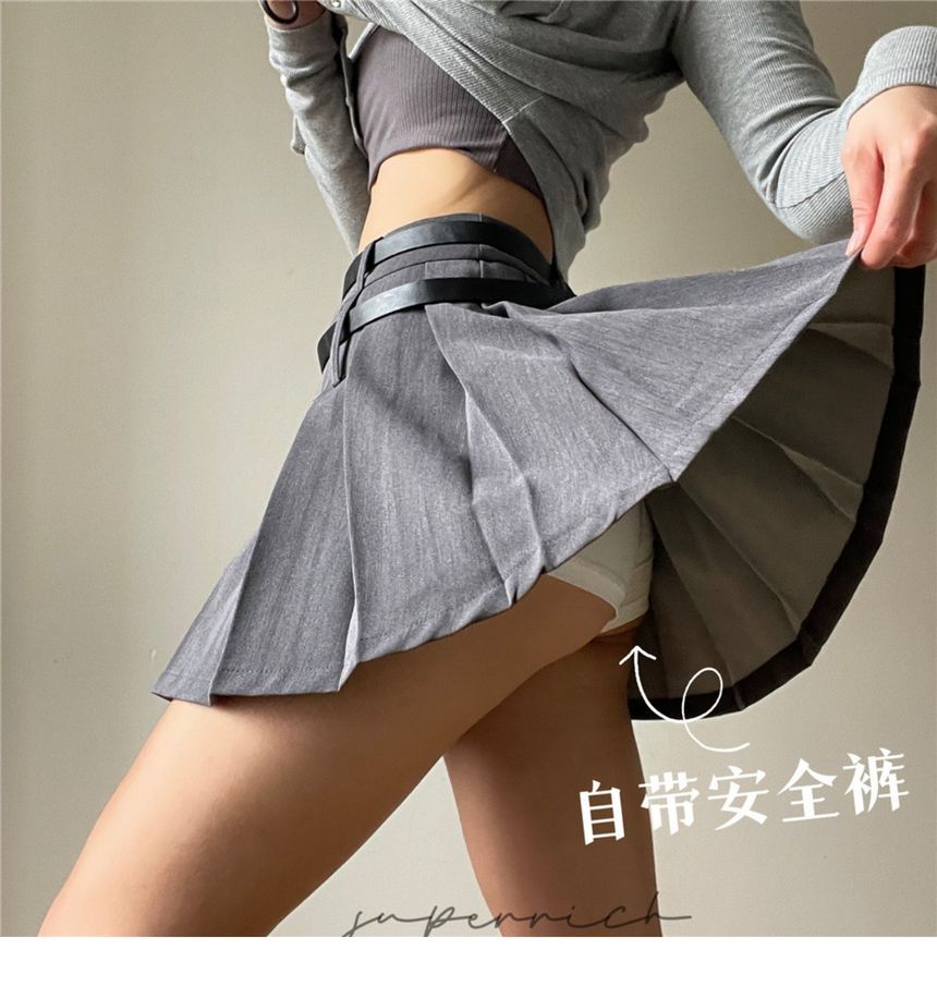 High Pleated Mini Plain Rise Skirt