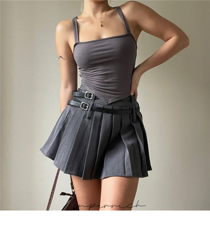 High Pleated Mini Plain Rise Skirt