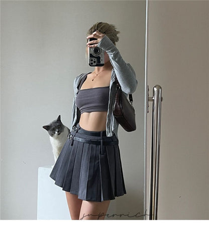 Rise Plain Mini Skirt High Pleated