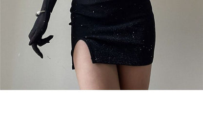 Dress Rhinestone Gloves Spaghetti Bodycon Strap Mini Neckline Set: + Long Sweetheart