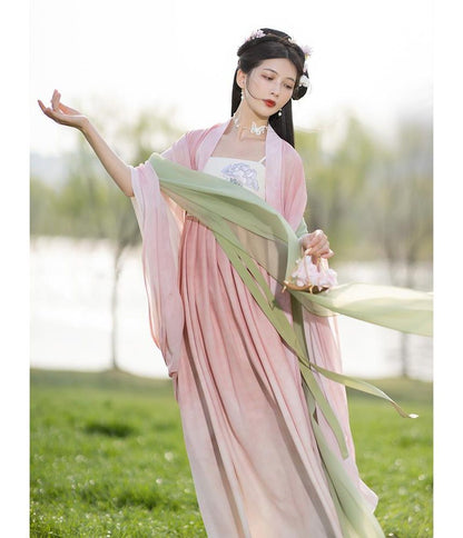 Traditional Chinese Long Jacket / Spaghetti Strap Maxi Dress / Sash / Set