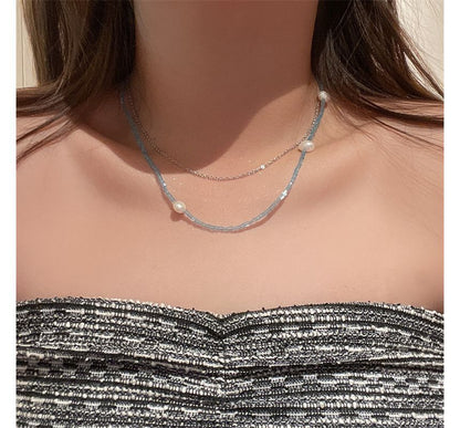 Layered Choker Faux Alloy Pearl