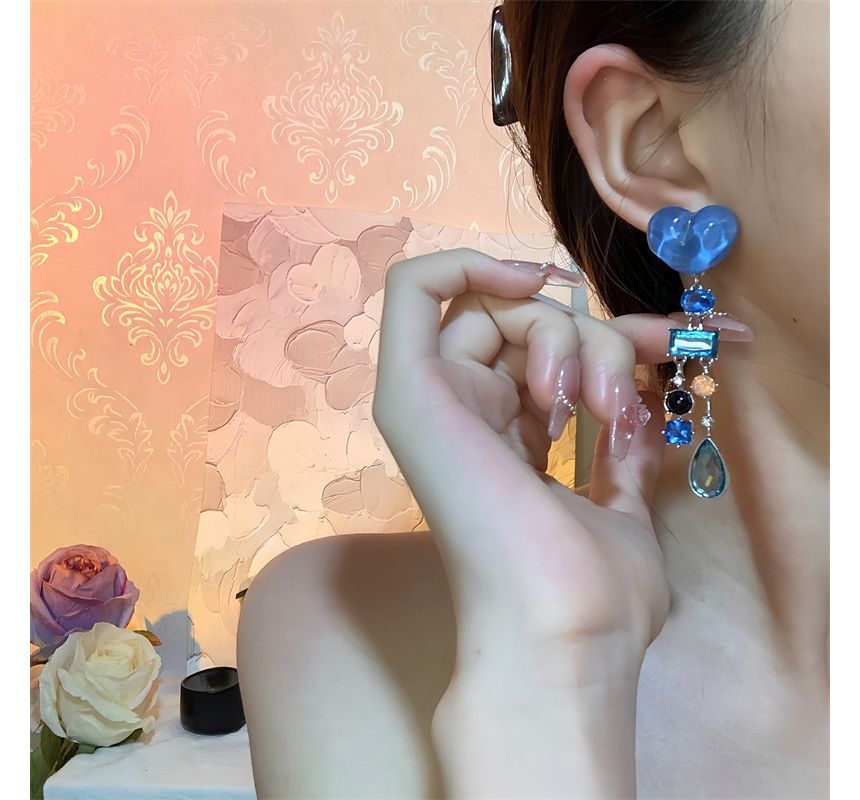 Fringed Earring Alloy Rhinestone Heart