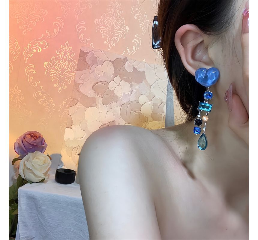 Fringed Earring Alloy Rhinestone Heart