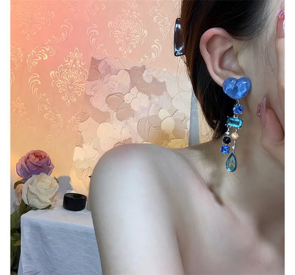 Fringed Earring Alloy Rhinestone Heart