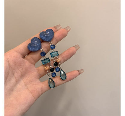 Fringed Earring Alloy Rhinestone Heart