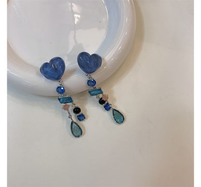 Fringed Earring Alloy Rhinestone Heart