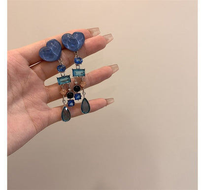 Fringed Earring Alloy Rhinestone Heart