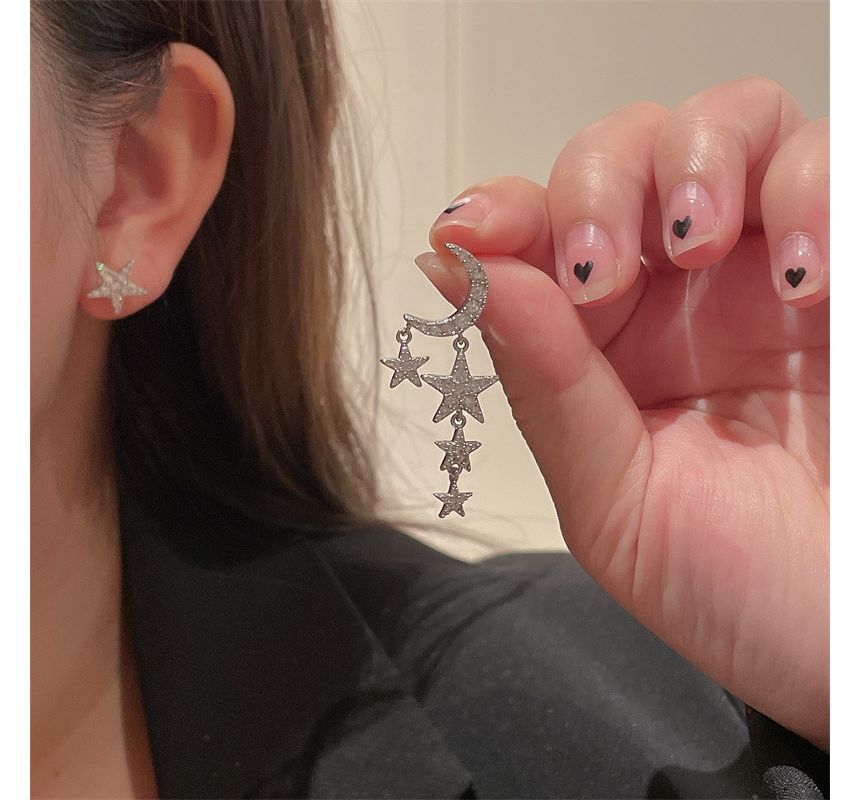 Asymmetrical Earring Star Moon Fringed Alloy