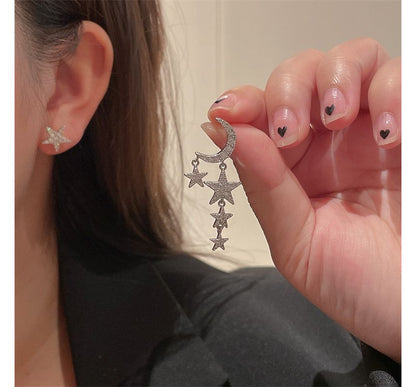 Asymmetrical Earring Star Moon Fringed Alloy