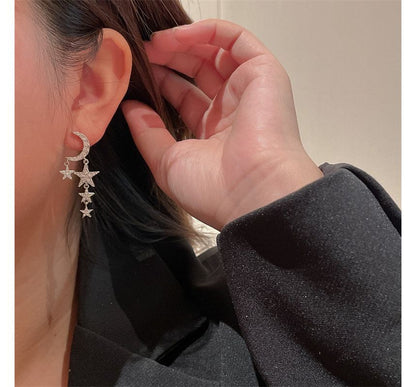 Asymmetrical Earring Star Moon Fringed Alloy