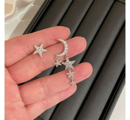 Asymmetrical Earring Star Moon Fringed Alloy