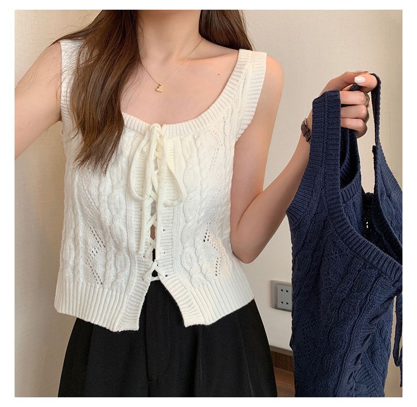 Vest Cable-Knit Knit Lace-Up