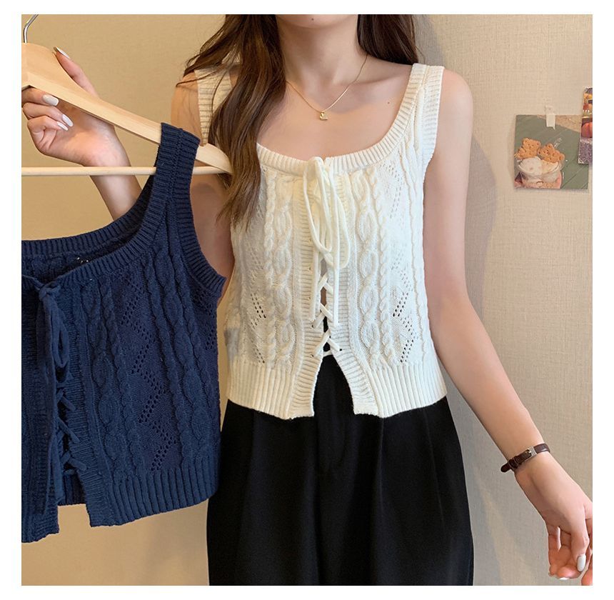 Vest Cable-Knit Knit Lace-Up
