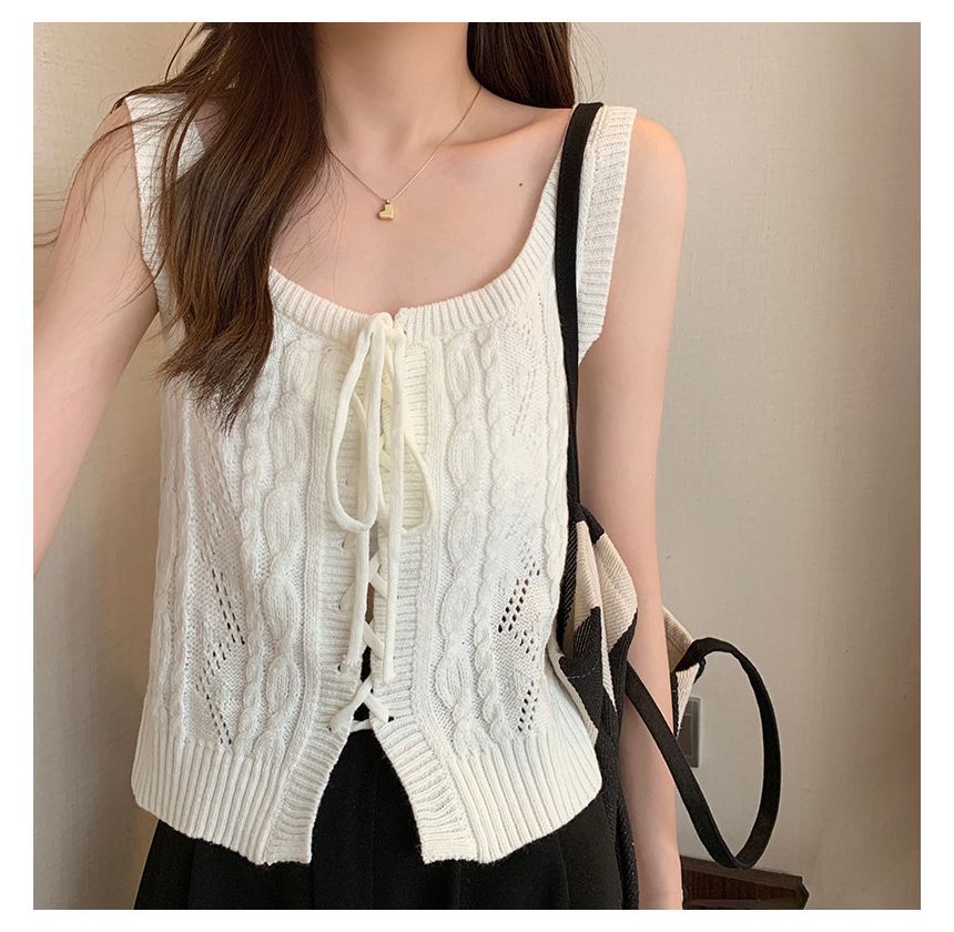 Vest Cable-Knit Knit Lace-Up