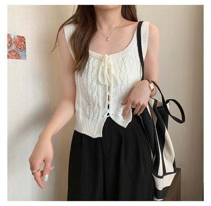 Vest Cable-Knit Knit Lace-Up