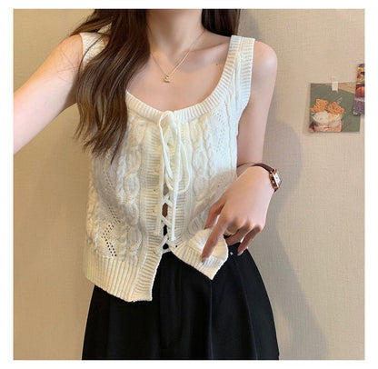 Vest Cable-Knit Knit Lace-Up
