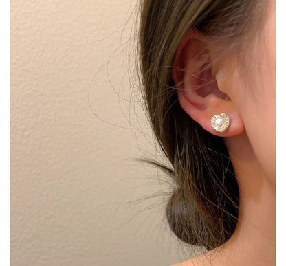 / Heart Faux Earring Clip-On Stud Rhinestone Pearl