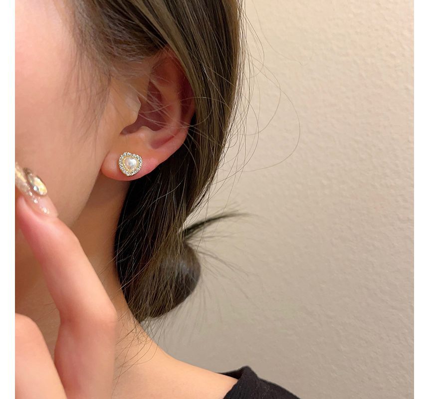 / Heart Faux Earring Clip-On Stud Rhinestone Pearl