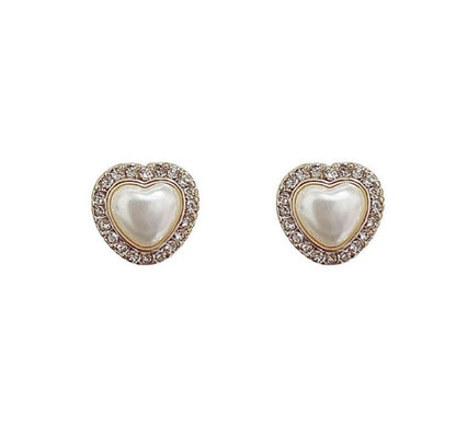 / Heart Faux Earring Clip-On Stud Rhinestone Pearl