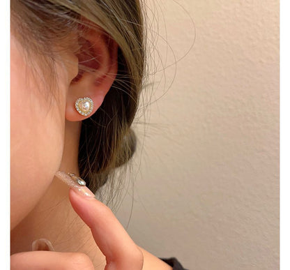 / Heart Faux Earring Clip-On Stud Rhinestone Pearl