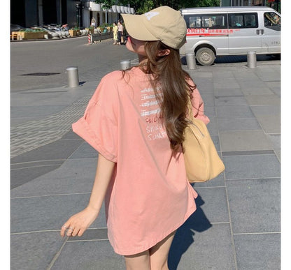 Smiley Face Tunic Tee Short-Sleeve Neck Crew Print