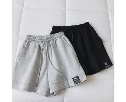 Shorts Label High Applique Waist Plain