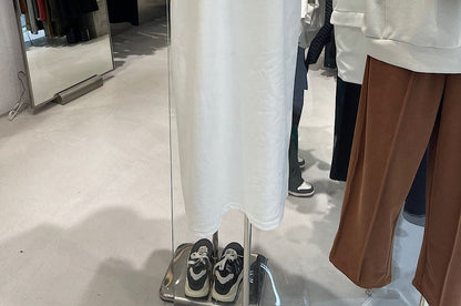 Plain Dress T-Shirt Neck Short-Sleeve Crew Midi