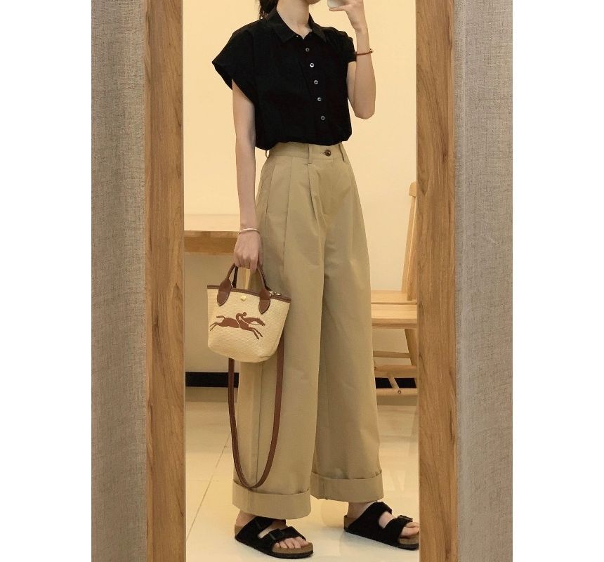 High Waist Plain Wide Leg Pants