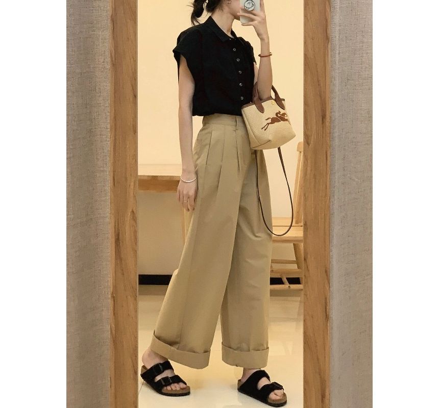 High Waist Plain Wide Leg Pants