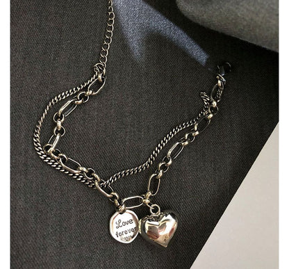 Heart Lettering Pendant Layered Alloy Bracelet