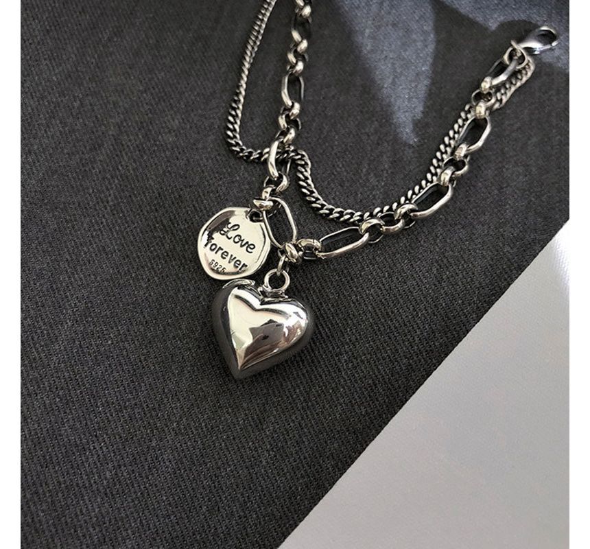 Heart Lettering Pendant Layered Alloy Bracelet