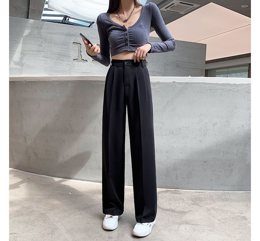 High Rise Plain Wide Leg Suit Pants