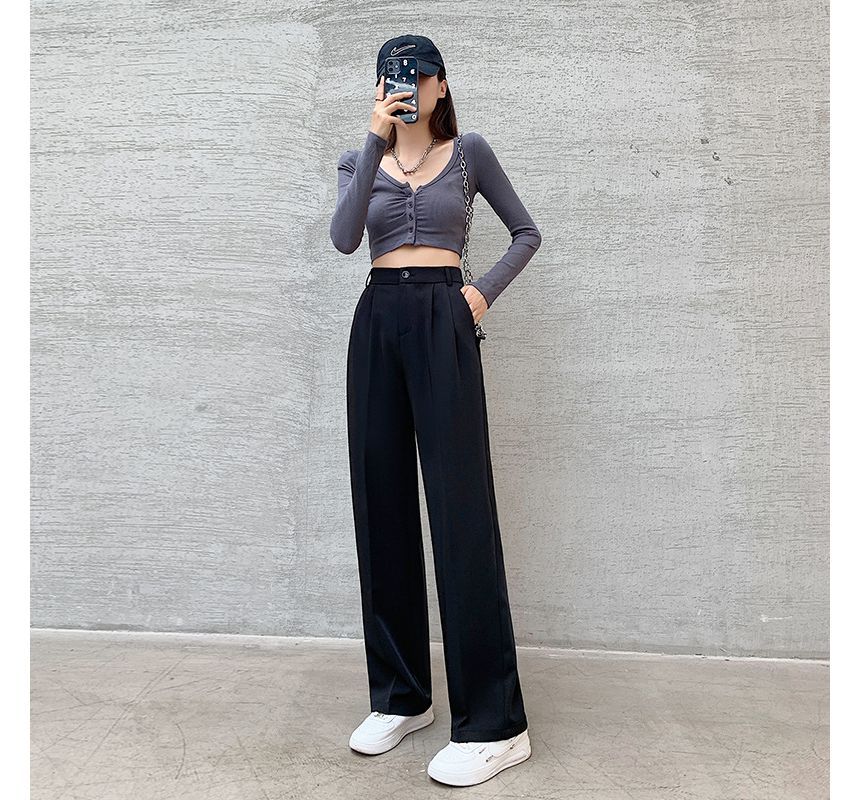 High Rise Plain Wide Leg Suit Pants