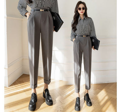 High Rise Plain Cropped Tapered Slacks