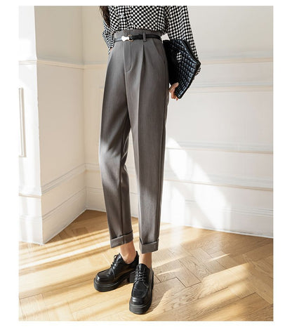 High Rise Plain Cropped Tapered Slacks