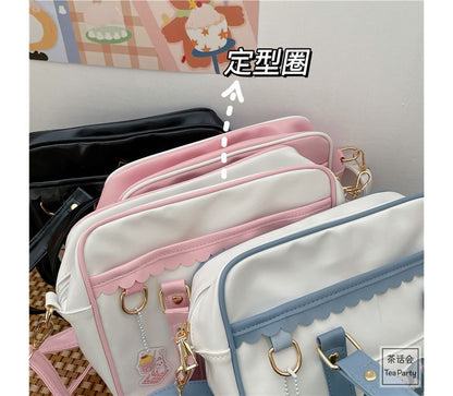 Cartoon Print Faux Leather Tote Bag / Bag Charm / Set