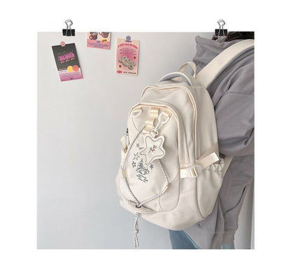 Cartoon Embroidered Multi-Pocket Backpack