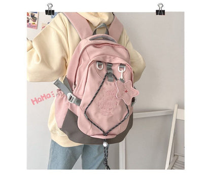 Cartoon Embroidered Multi-Pocket Backpack