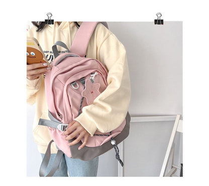 Cartoon Embroidered Multi-Pocket Backpack