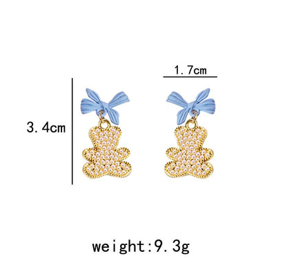 Bow Pearl Bear Alloy Earring