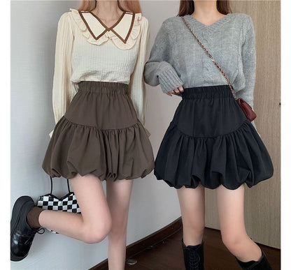 Skirt High-Waist Bubble Plain