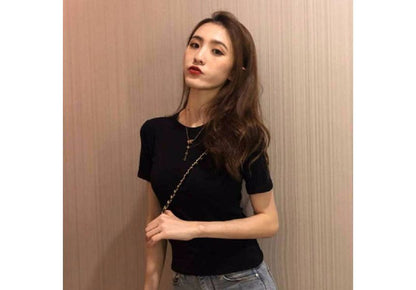 Plain Neck Short-Sleeve Crew T-Shirt