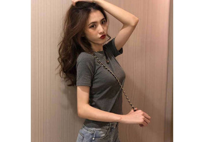 Plain Neck Short-Sleeve Crew T-Shirt