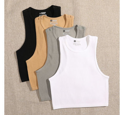Plain Neck Top Crew Tank Crop