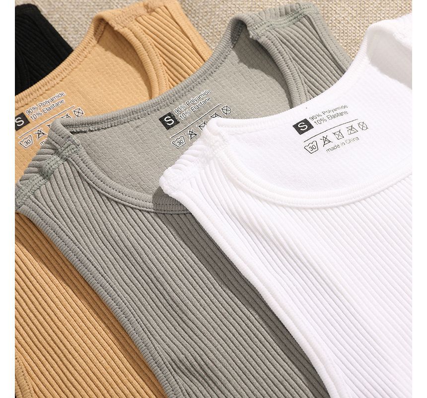 Plain Neck Top Crew Tank Crop