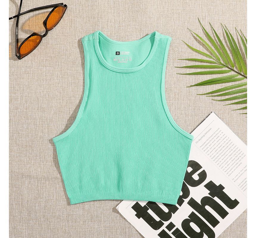 Plain Neck Top Crew Tank Crop