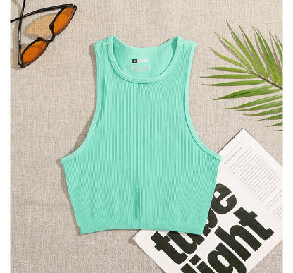 Plain Neck Top Crew Tank Crop