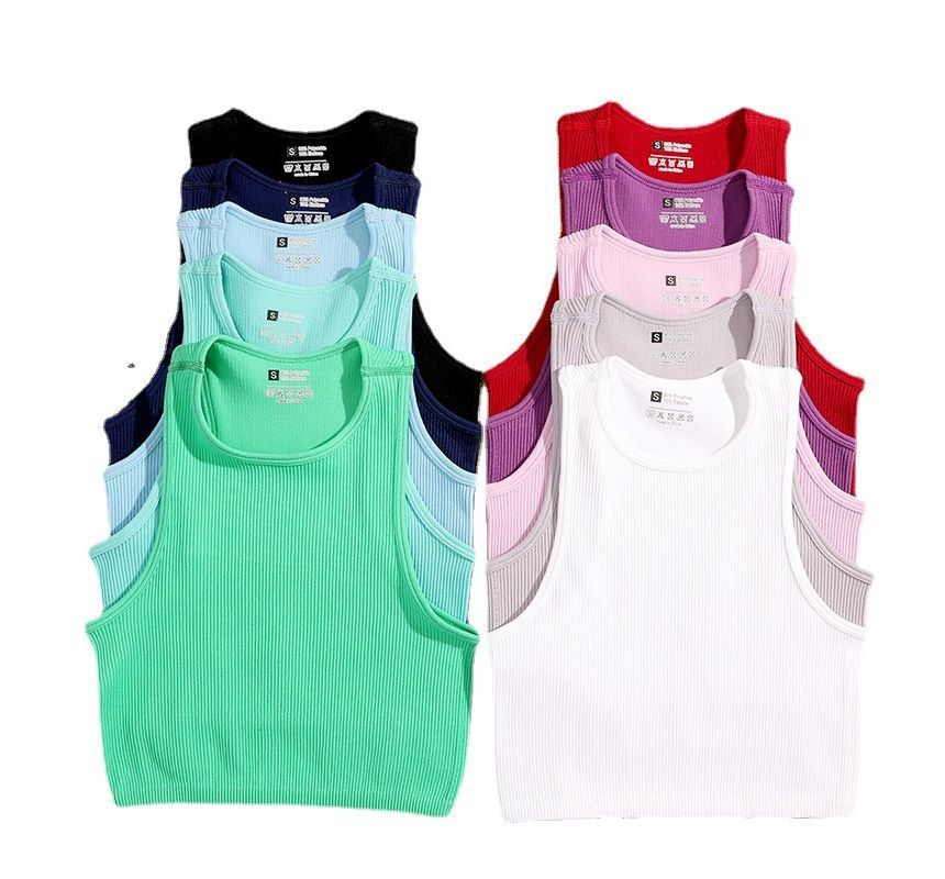 Plain Neck Top Crew Tank Crop